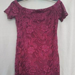 Ambiance Burgundy flower lace off the shoulder womans or teen dress